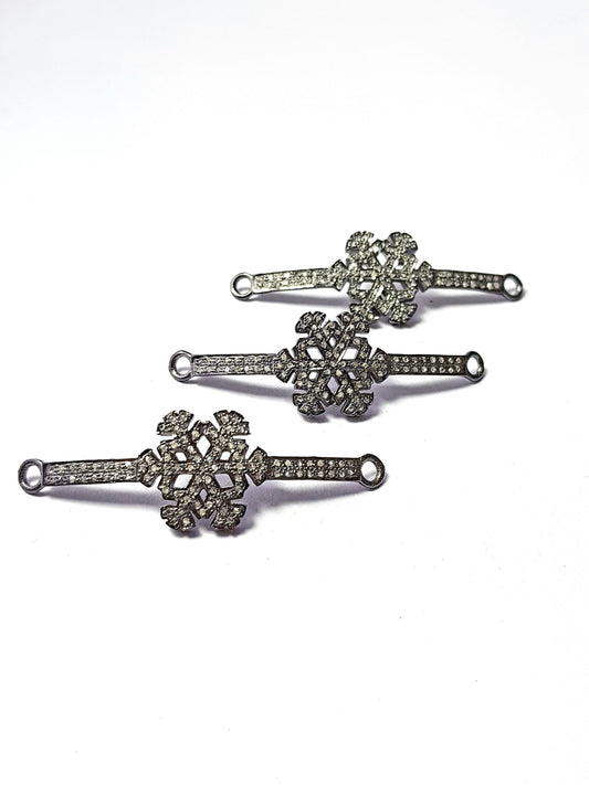 Pave diamond rosecut connector 925 sterling silver connector handmade diamond connector snow design diamond bracelet connector charm