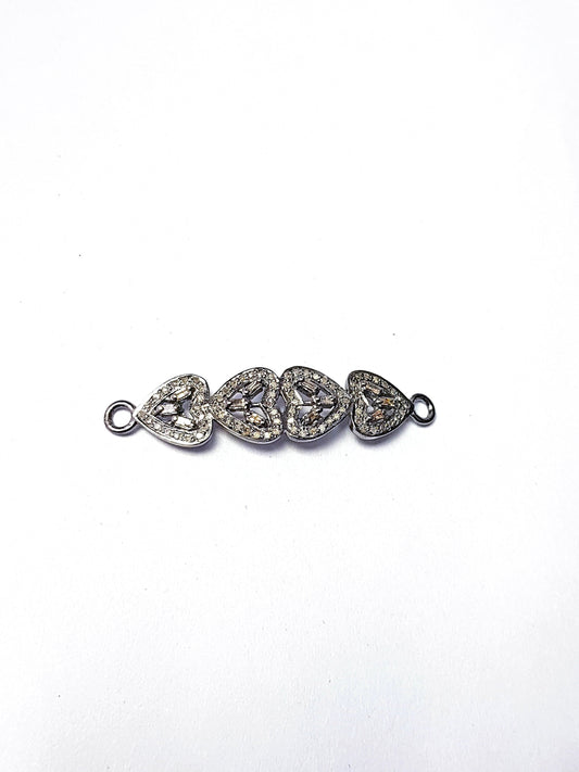 Pave Diamond Rosecut Connector 925 Sterling Silver Connector Handmade Diamond Connector Heart Design Pave Diamond Bracelet Connector