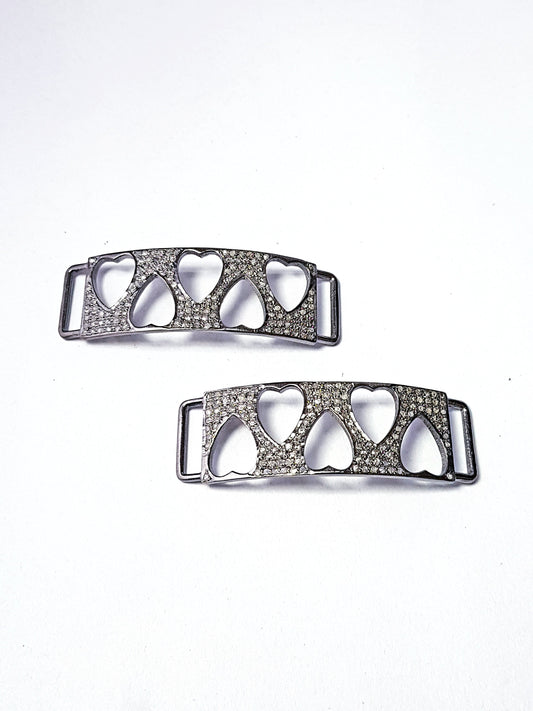 Pave diamond rosecut connector 925 sterling silver connector handmade diamond connector heart cutting design diamond bracelet connector