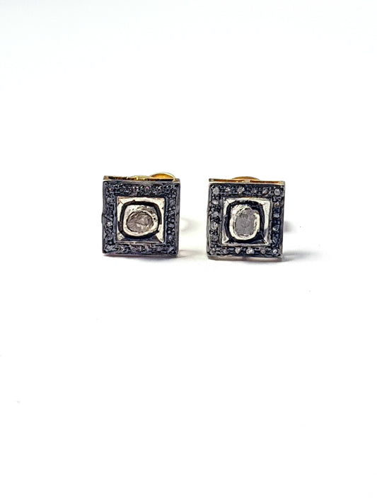 Pave rosecut diamond 925 sterling silver handmade Square shape pave diamond