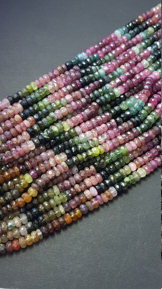 Multi Tourmaline Beads Faceted Roundel Beads 13"Strand Tourmaline Beads 3mm-5mm AAA Quality Wholesale Watermelon Round Shape Bead Tourmaline