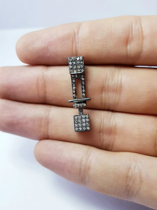 Pave rosecut diamond 925 sterling silver handmade lather straps connector