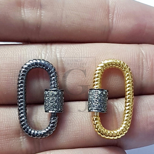 Pave diamond clasp,diamond lobster clasp,oval shape screw design clasp, Pave rosecut diamond clasp,sterling silver handmade clasp 25mm size