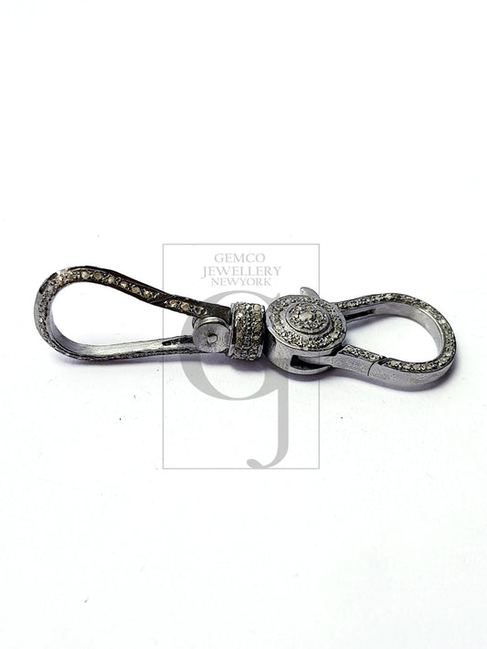 Latest design rosecut pave diamond lobster design clasp 925 sterling silver handmade finish double sided diamond clasp