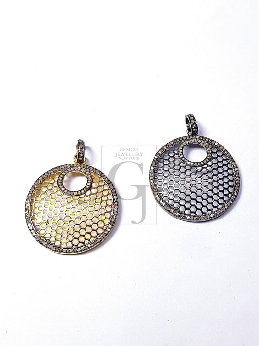 Pave diamond rosecut pendant 925 sterling silver pendant handmade diamond pendant very beautiful cutting circled design diamond pendant