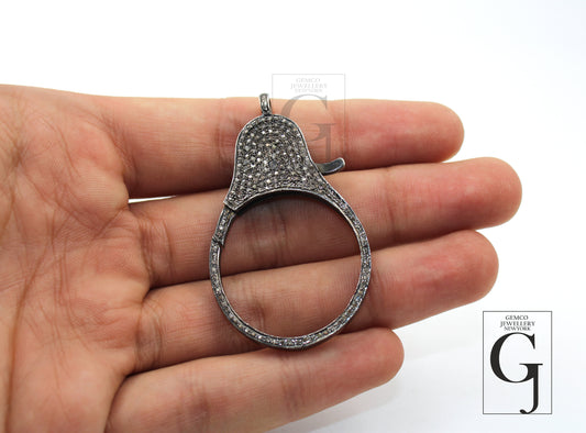 One of a kind Rare Huge size Antique look Rosecut pave diamond spring clasp 925 sterling silver handmade diamond lobster clasp