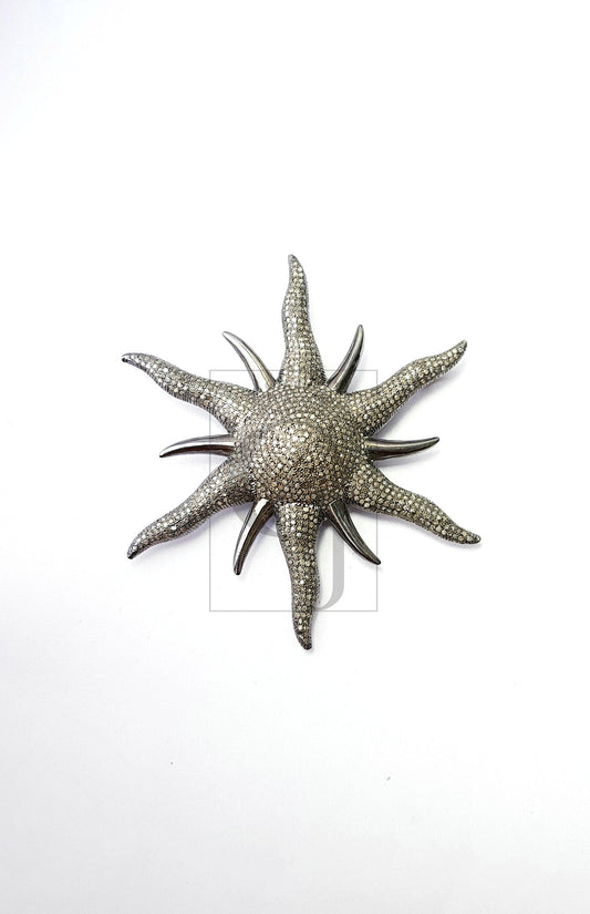 One of a kind designer full Rosecut pave diamond pendant 925 sterling silver handmade finish diamond sunburst jewelry pendant