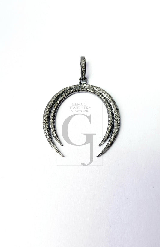 Latest Moon Designer Rosecut Pave Diamond Pendant 925 Sterling Silver Handmade Finish Diamond Charm Pendant