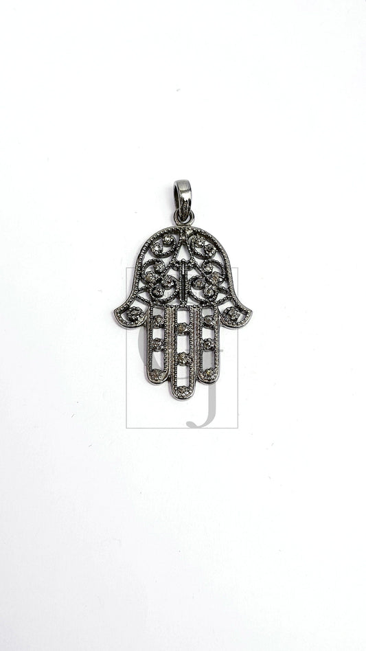 Hamsa design Rosecut pave diamond pendant 925 sterling silver handmade beautiful finish diamond pendant jewelry