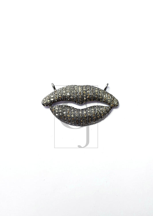 Oxidized Finish Lips Design Rosecut Pave Diamond Pendant 925 Sterling Silver Handmade Finish Diamond Pendant Jewelry
