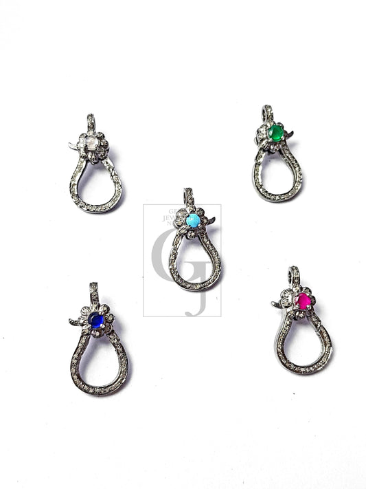 Pave Diamond Lobster Clasp, Pave Rosecut Diamond Clasp,925 Sterling Silver Handmade Pave Diamond Lock Clasp,Pave Diamond Stone Clasp