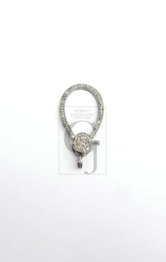 Oval shaped lates design Rosecut pave diamond lobster design clasp 925 sterling silver handmade finish clasp with matching jump ring