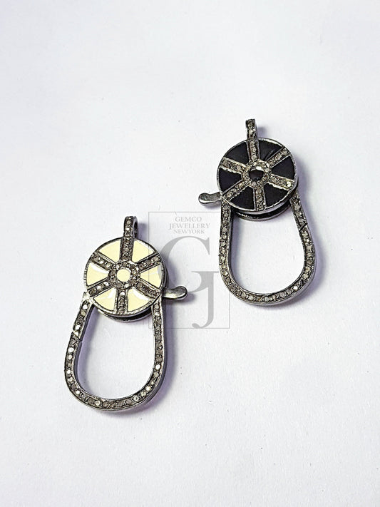 Pave rosecut diamond 925 sterling silver handmade beautiful enameling colored long pave diamond lobster clasp
