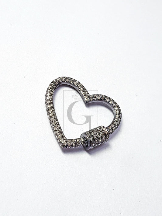 Pave Rosecut Diamond 925 Sterling Silver Handmade Heart Shaped Diamond Lock Clasp Charms