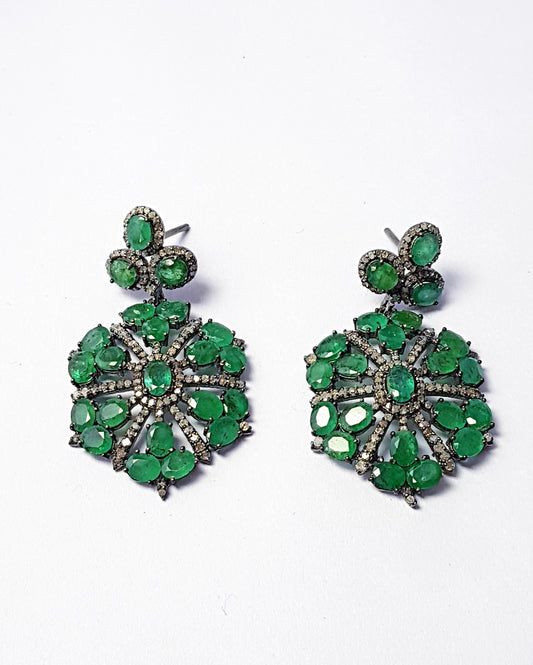 Natural emerald Pave diamond earring 925 sterling silver handmade Pave diamond earring zambian emerald stone jewelry wedding jewelry