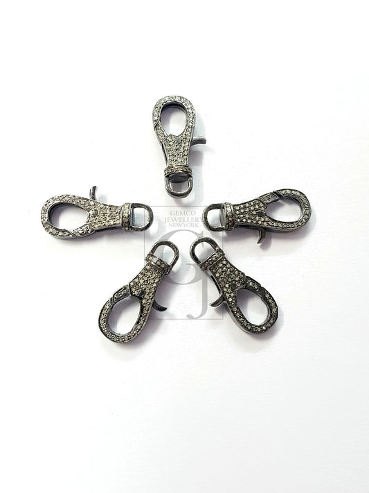 Latest Design Rosecut Pave Diamond Lobster Design Clasp 925 Sterling Silver Handmade Finish Diamond Clasp 23mm Size With Matching Jump Ring