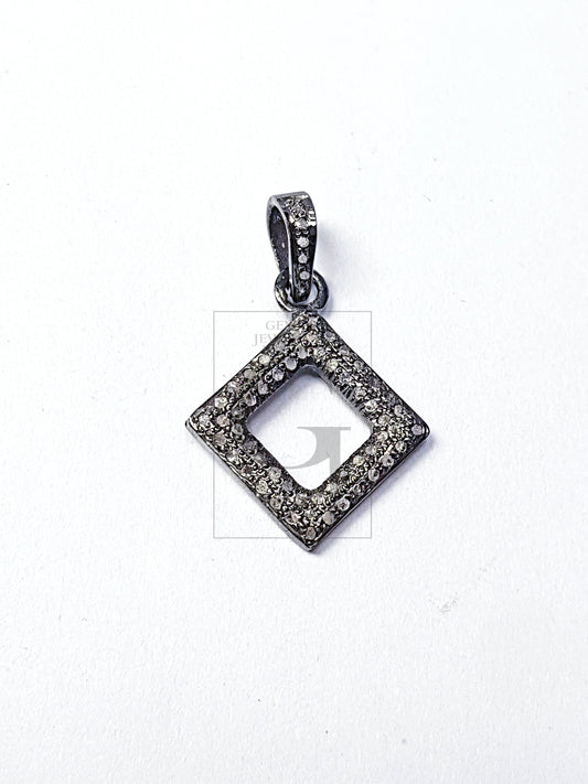 Pave Diamond Rosecut Pendant 925 Sterling Silver Pendant Handmade Diamond Pendant Square Shaped Cutting Pave Diamond Charm Pendant