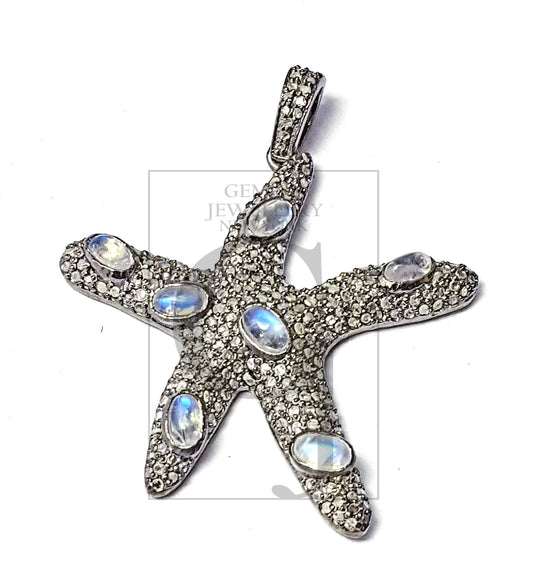 Pave diamond rosecut pendant 925 sterling silver pendant handmade diamondpendant pave diamond star design pendant with beautiful color stone