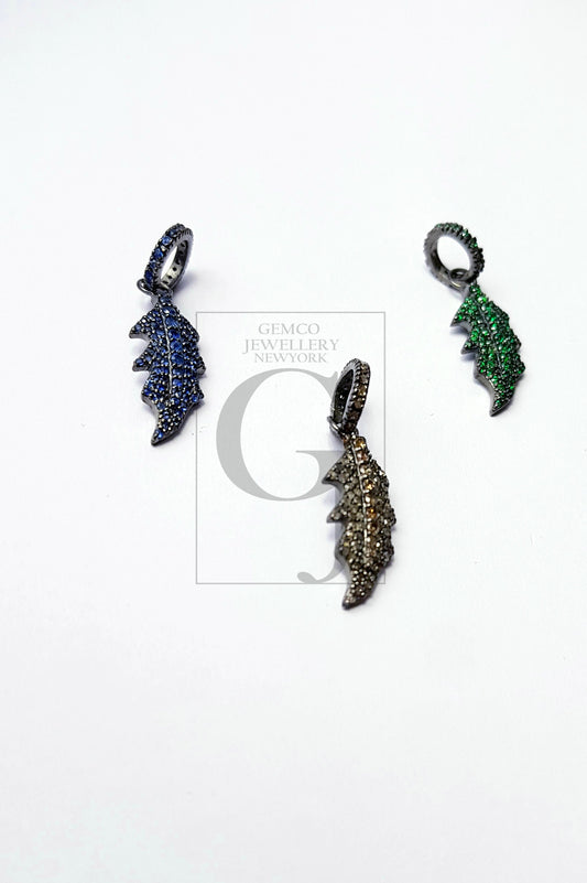 Latest Rosecut Pave Diamond Pendant 925 Sterling Silver Handmade Finish Leaf Design Diamond Pendant Jewelry