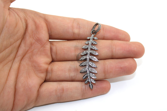 Leaf Designer Diamond Jewelry Pendant  Rosecut Pave Diamond Pendant 925 Sterling Silver Handmade Finish Diamond Jewelry Necklace Pendant