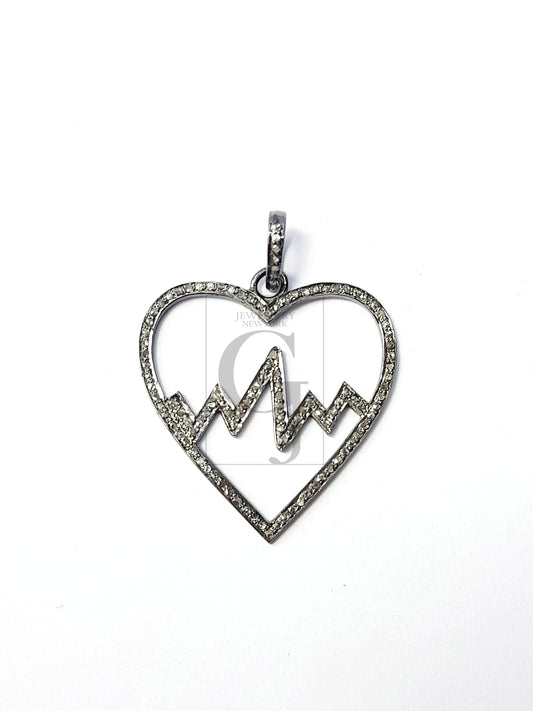 Heart beat designer Rosecut pave diamond pendant 925 sterling silver handmade finish diamond jewelry necklace  heart pendant