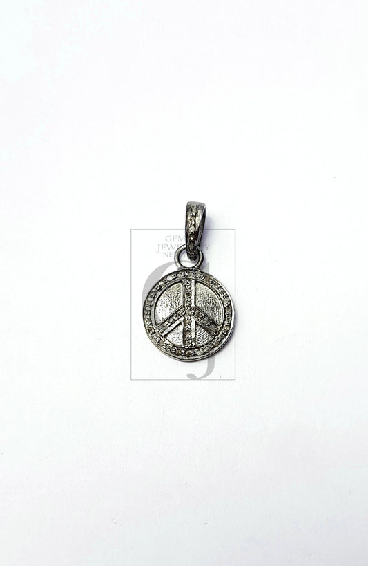 Peace design circle shaped diamond charm pendant Pave diamond rosecut pendant 925 sterling silver finish pendant handmade diamond pendant