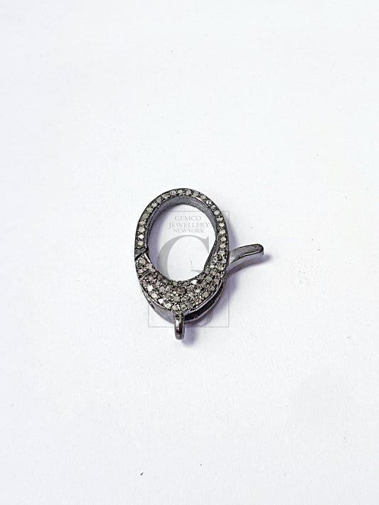 Pave Rosecut Diamond Clasp, 925 Sterling Silver Handmade Pave Diamond Oval Shaped Lobster Clasp,Pave Diamond Clasp, Diamond Clasp,
