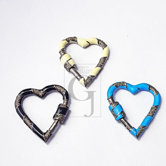 Pave diamond 925 sterling silver handmade heart shape design rose cut  pave diamond latest enameling color screw design clasp diamond locks