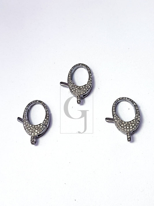 Pave Diamond Clasp, 925 Sterling Silver Finish Diamond Lobster Clasp, Designer Beautiful Diamond Clasp, Diamond Lock, Rose Cut Diamond Clasp