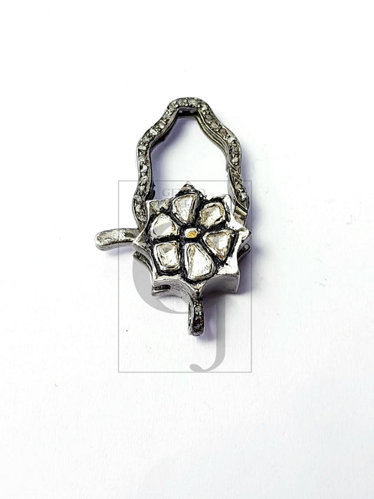 Pave diamond clasp, rosecut pave diamond lobster clasp, 925 sterling silver handmade finish diamond clasp,polki diamond clasp