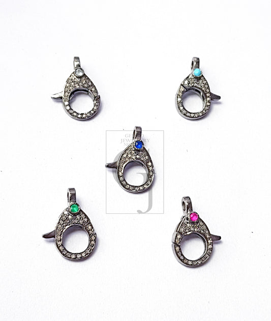 Pave Diamond Clasp, Colour Stone Diamond Clasp, Rose Cut Pave Diamond Clasp, Torqoise Clasp, Ruby Clasp,Sapphire Clasp, Jump Ring Free Clasp