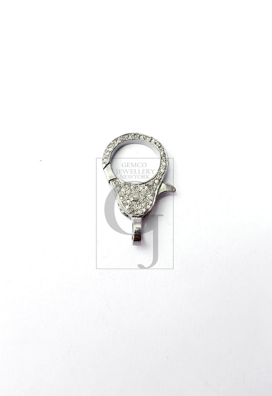 Pave Diamond Clasp,Diamond Lobster Clasp, 925 Sterling Silver Handmade Finish Clasp, Rose Cut Diamond Clasp With Matching Jump Ring