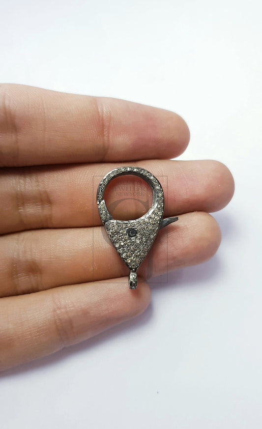 Pave diamond clasps, rose cut diamond lobster clasp,925 sterling silver handmade finish clasp, diamond jump ring , jewelry making supplies