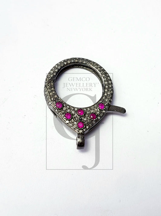 Latest Design Rosecut Pave Diamond Lobster Design Clasp 925 Sterling Silver Handmade Finish Color Stone Diamond Clasp