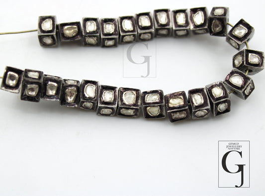 Pave Diamond Polki Box Bead / Spacers Design Pave Diamond 925 Sterling Silver Handmade Jewelry Diamond Jewelry Fine Jewelry 5mm