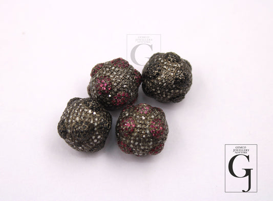 Pave Diamond Ball Bead / Spacers Design Pave Diamond 925 Sterling Silver Handmade Jewelry Diamond Jewelry Fine Jewelry Supplies 14mm Size