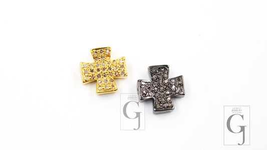 Pave diamond cross beads / spacers design Pave diamond 14k gold  925 sterling silver handmade jewelry diamond jewelry fine jewelry 11mm
