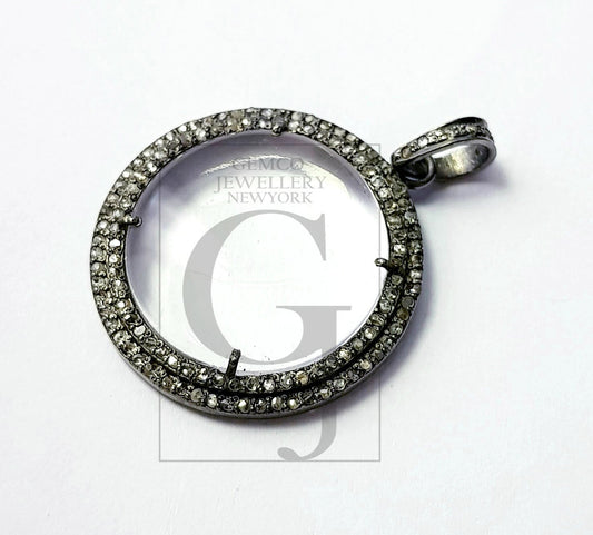 Latest Designers Shape Natural  Crystal Stone Rosecut Pave Diamond Pendant 925 Sterling Silver Handmade Finish Beautiful Diamond Charms