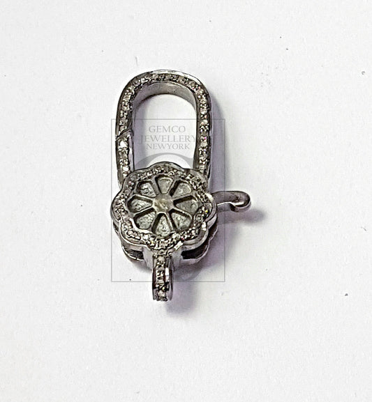 Pave Rosecut Diamond 925 Sterling Silver Handmade Very Beautiful Designer Pave Diamond Lobster Clasp New Design Floral Shape Clasp
