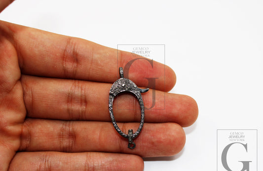 Lobster clasp Rosecut pave diamond antique design spring clasps 925 sterling silver handmade finish diamond clasps jewelry supplies