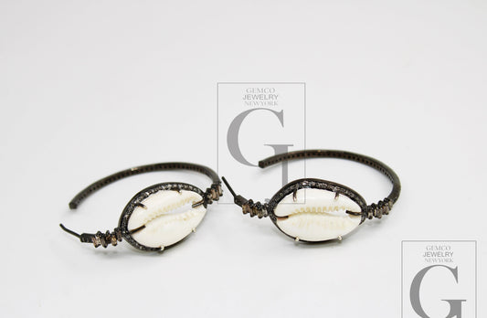 One of a kind cowrie designer Rosecut pave diamond hoop earrings 925 sterling silver handmade silver finish buguets diamond hoop earrings