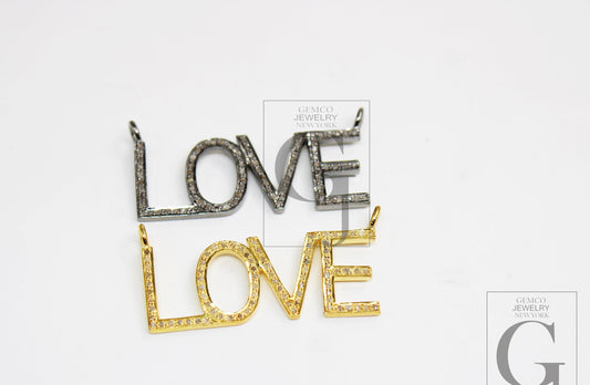 Fashionable love designer pendant Rosecut pave diamond pendant 925 sterling silver handmade finish diamond charms necklace pendant jewelry
