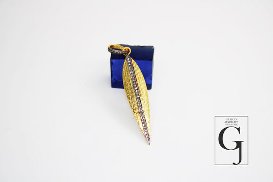 New 14k gold long leaf pendant designer Rosecut pave diamond pendant 925 sterling silver handmade finish diamond charms necklace pendant