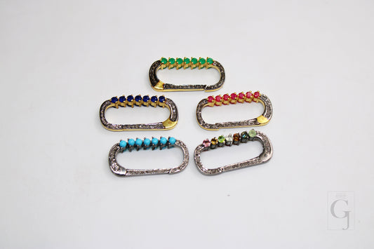 Fashionable Rosecut Pave Diamond Paper Clip Design Spring Clasps 925 Sterling Silver Handmade Finish Diamond/Sapphire/Ruby/Emerald Clasps