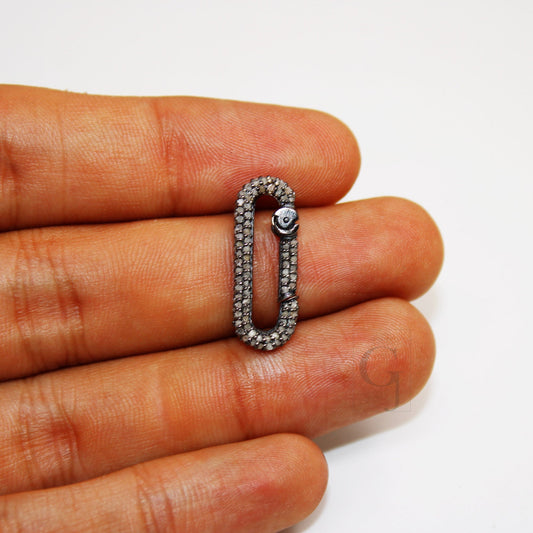 Full Pave Rosecut Diamond Paper Clip Design Spring Clasps 925 Sterling Silver Handmade Finish Diamond Clasps, Jewelry Making Supplies