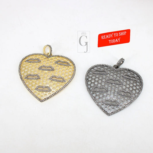 Heart pendant designed beautiful Pave diamond rosecut pendant 925 sterling silver pendant handmade diamond pendant