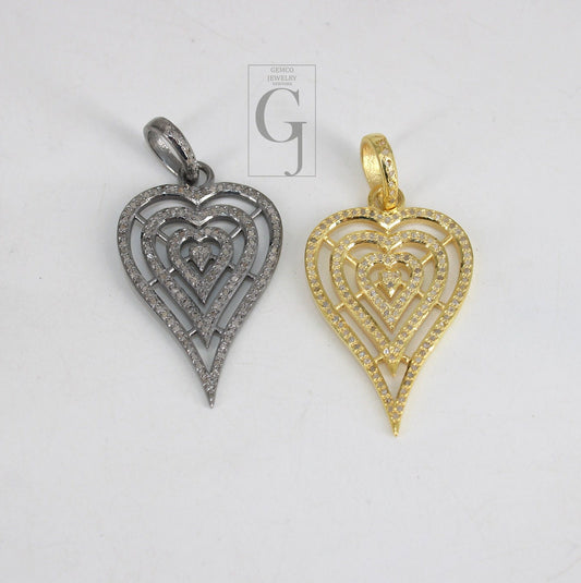 Latest designer diamond heart pendant Rosecut pave diamond pendant 925 sterling silver handmade finish diamond charms necklace pendant