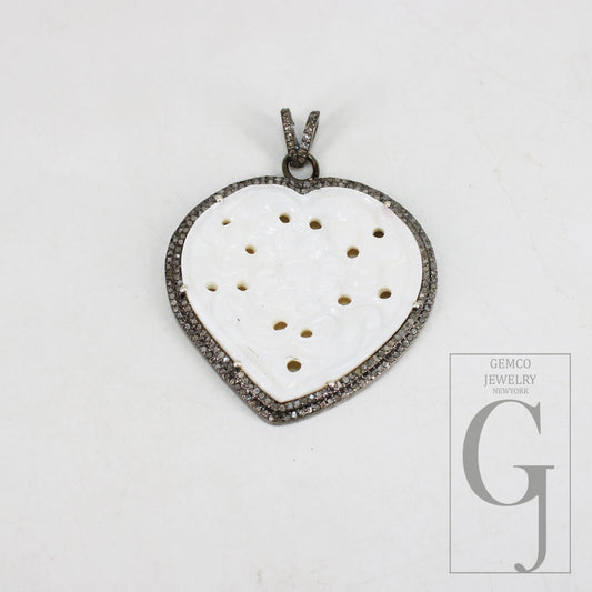 Mother of pearl heart pendant designer Rosecut pave diamond pendant 925 sterling silver handmade finish diamond charms necklace pendant