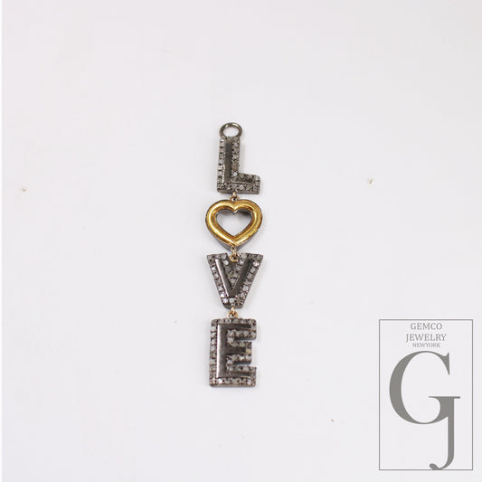 LOVE pendant Rosecut Pave Diamond Pendant 925 Sterling Silver Handmade Finish Diamond Jewelry Necklace Pendant