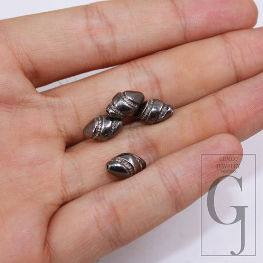 Oxidized finish Pave diamond beads/spacers design 925 sterling silver handmade jewelry diamond fine jewelry 12mm long necklace beads jewelry